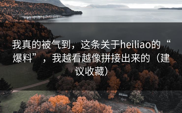 我真的被气到，这条关于heiliao的“爆料”，我越看越像拼接出来的（建议收藏）